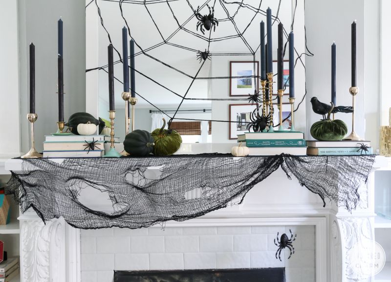 Spiderweb-Draped Mantelpiece