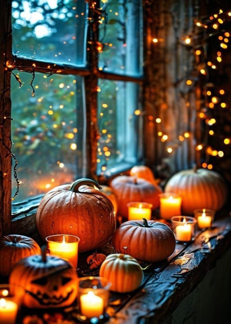 Candlelit Pumpkin Window Display