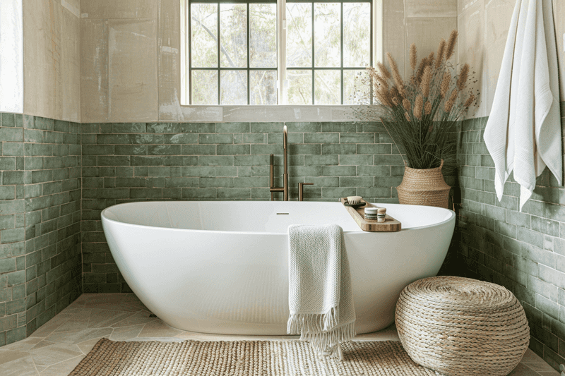 Two-Tone Walls With Tile Wainscoting