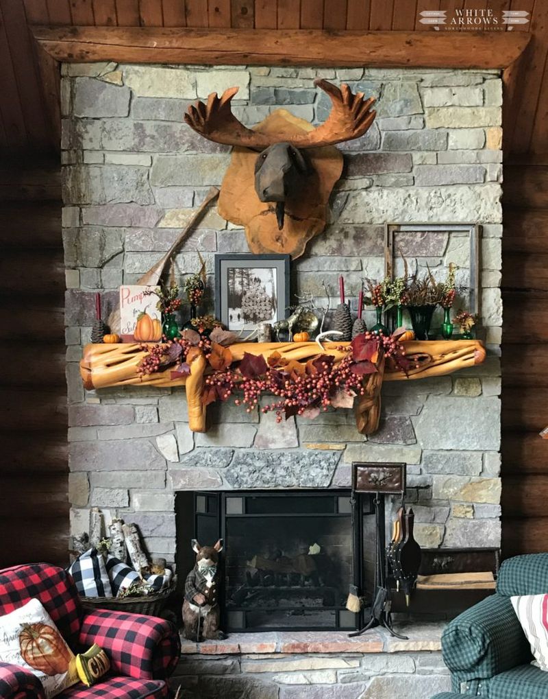 Rustic Wooden Mantel With Autumn Decor