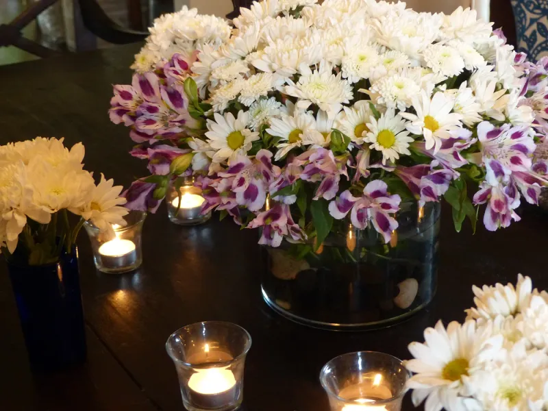 Chrysanthemum Balls In Glass Hurricanes