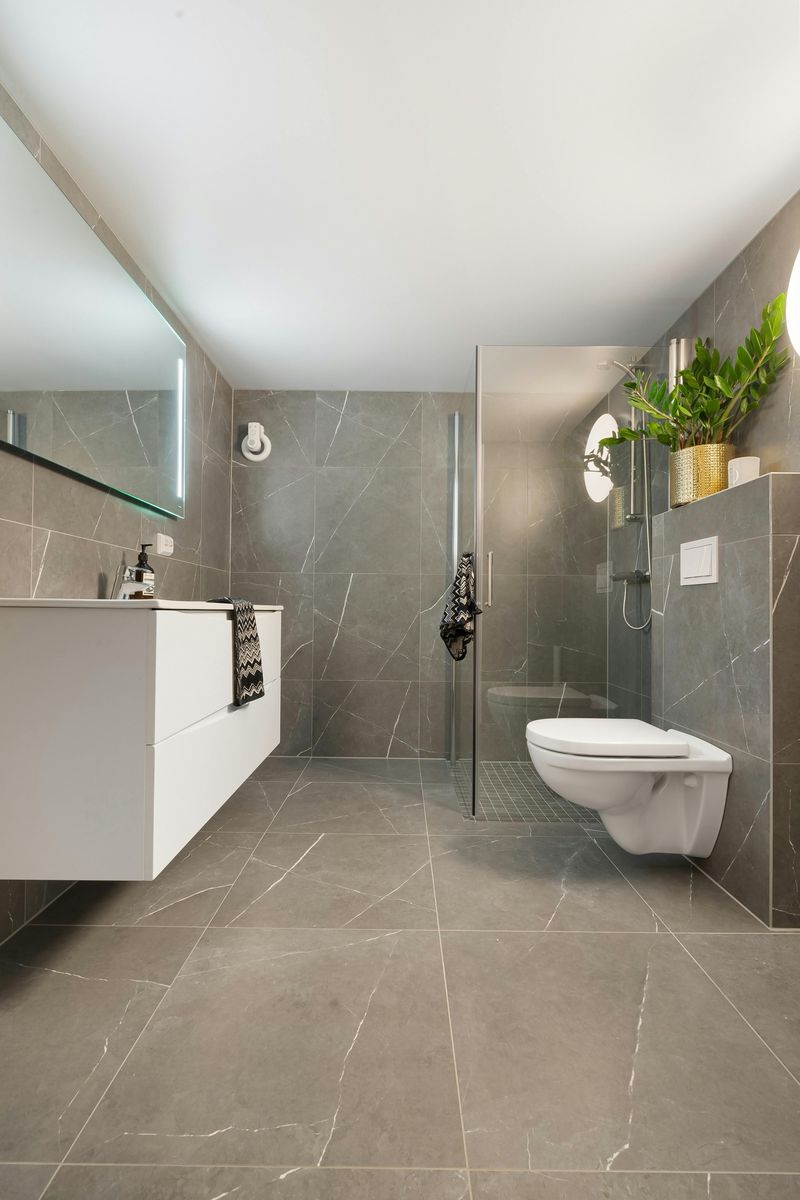 Floating vanities with clean lines