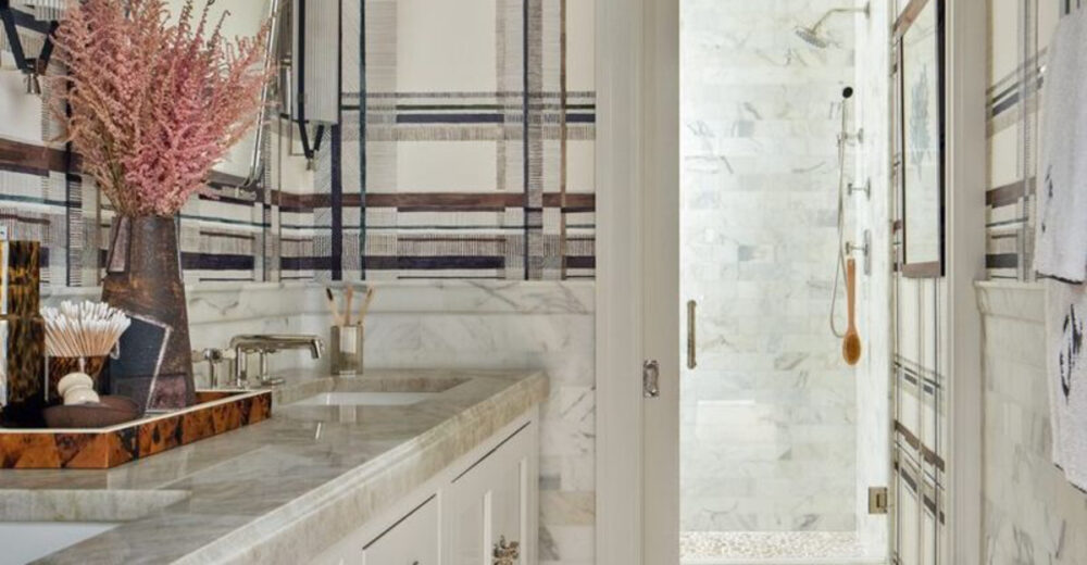 Michigan Cottage Bathrooms With Plaid And Stone Accents - Decor Hint