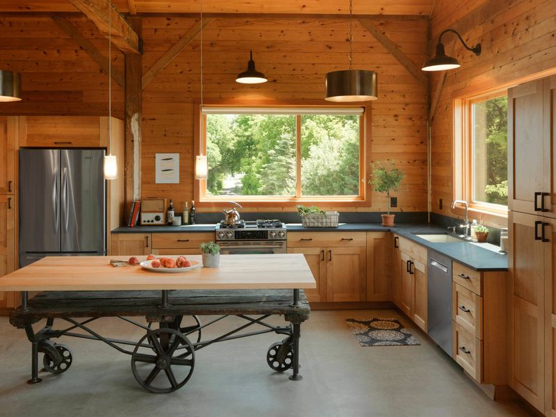 Farmhouse Kitchen With Shared Living Area