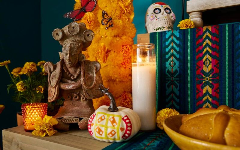 Ofrendas With Ancestral Photos And Pumpkins