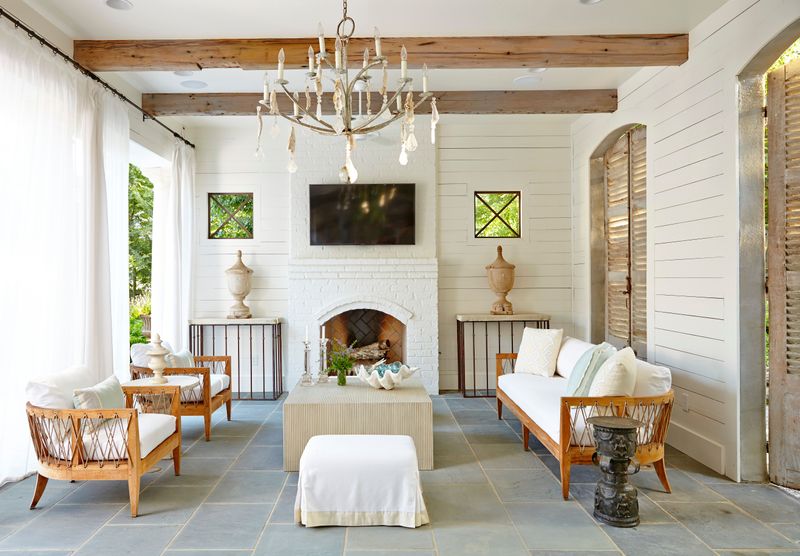 Shiplap Walls Paired With Rustic Ceiling Fans