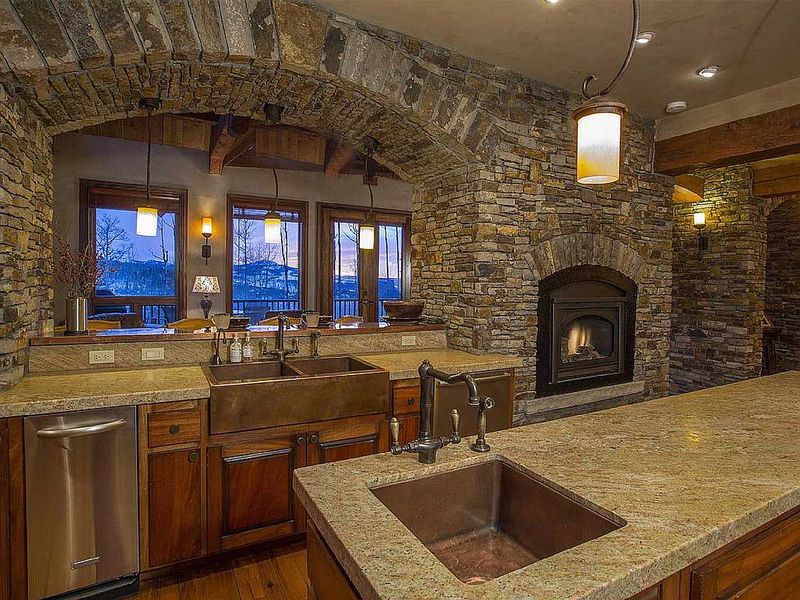 Rustic Log Kitchen By The Hearth