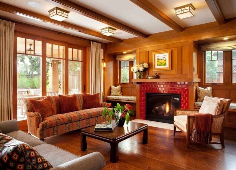 Brick Fireplaces Framed By Oak Mantels