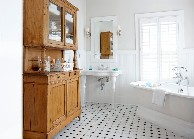 Black-And-White Floor Tile And Farmhouse Sinks