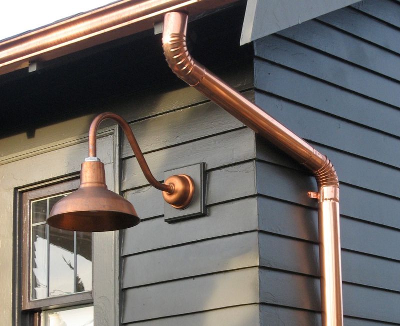 Hammered Copper Light Fixtures With Amber Glass