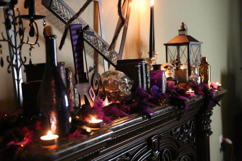 Potion Bottles And Spellbooks Mantel
