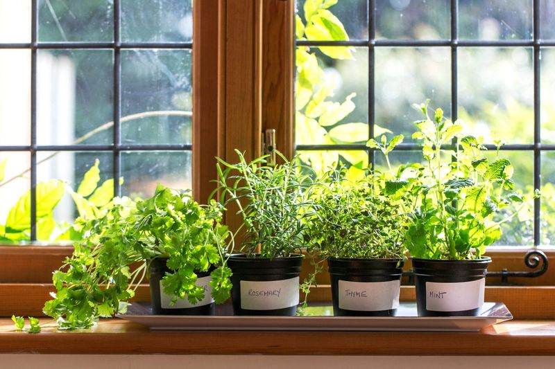 Indoor Herb Garden On Kitchen Windowsills