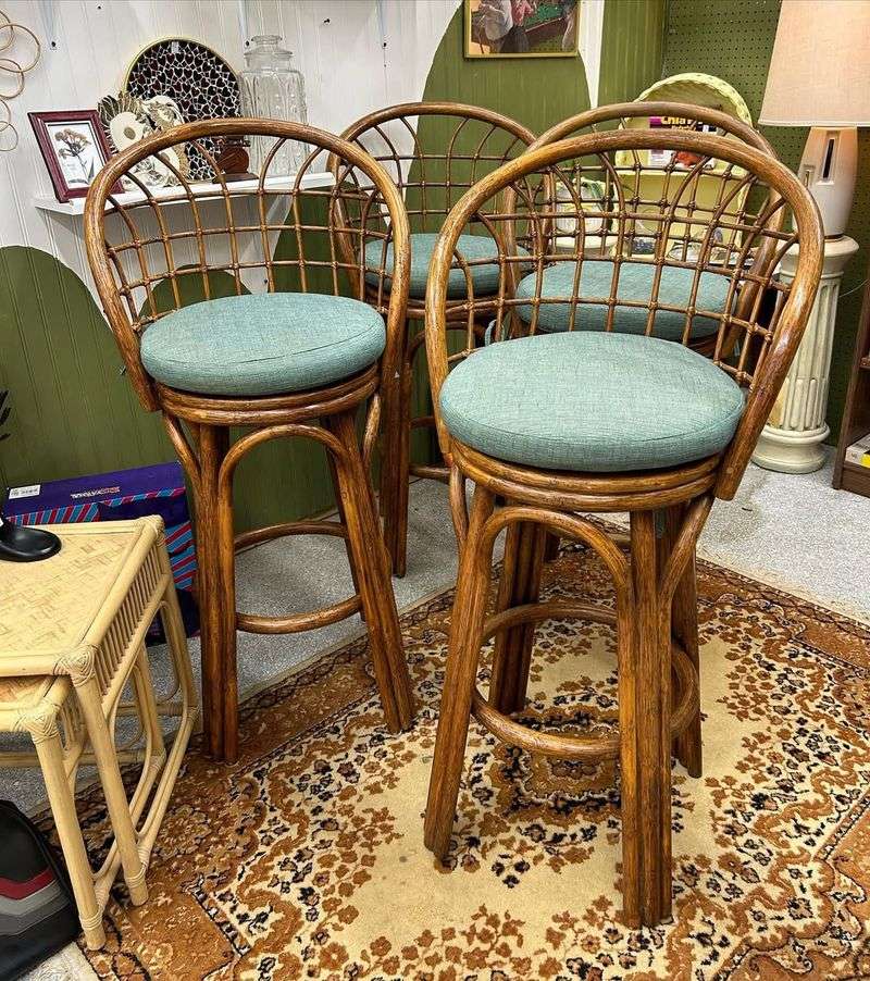 Bamboo And Cane Bar Stools