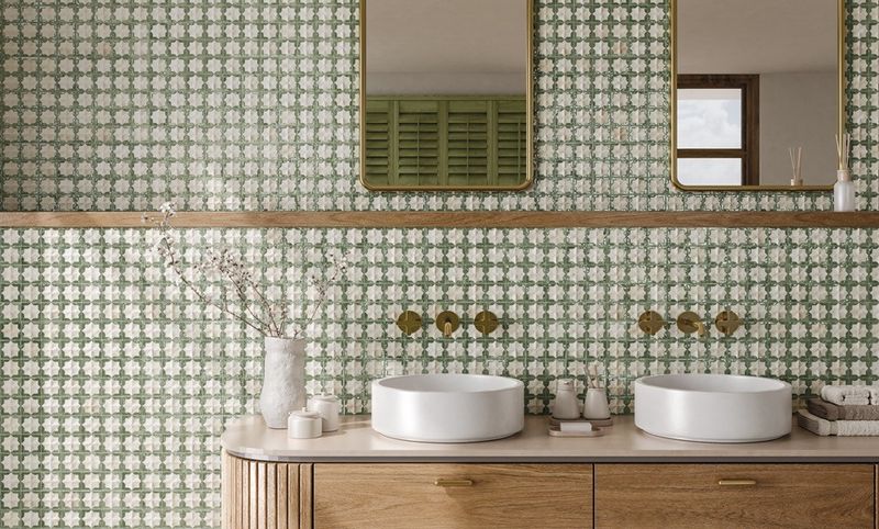Patterned Accent Tiles With Green Hues