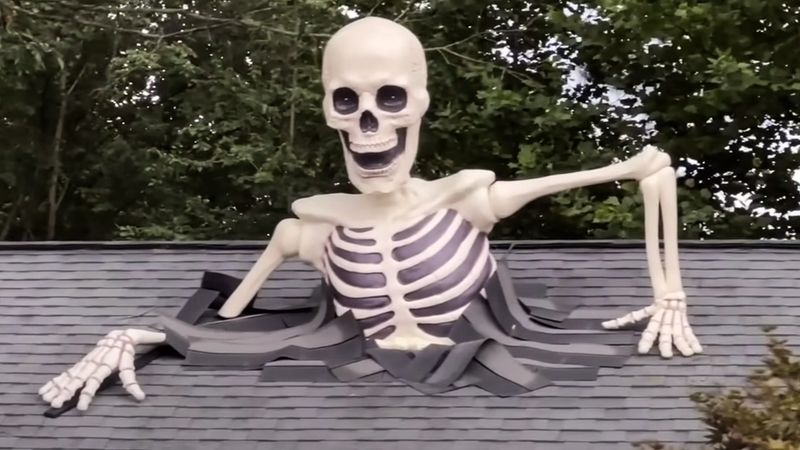 Glow-In-The-Dark Skeleton Scenes On Roof Decks