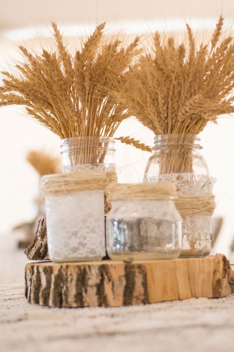 Mason Jar Candle Holders with Wheat Bundles