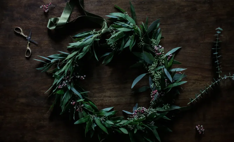 Eucalyptus And Raven Silhouette Wreath