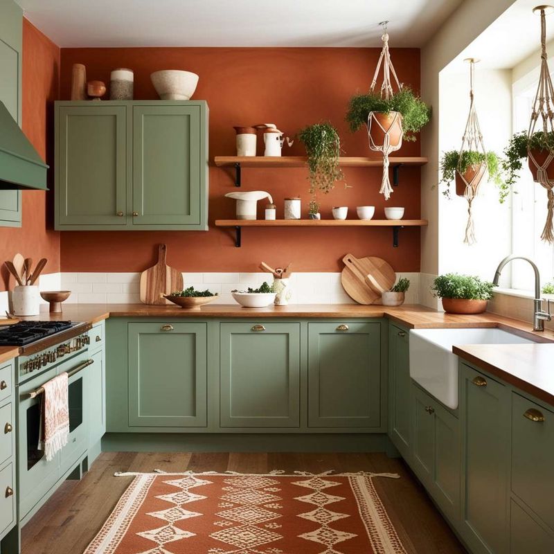 Terracotta Accent Wall With Open Shelving