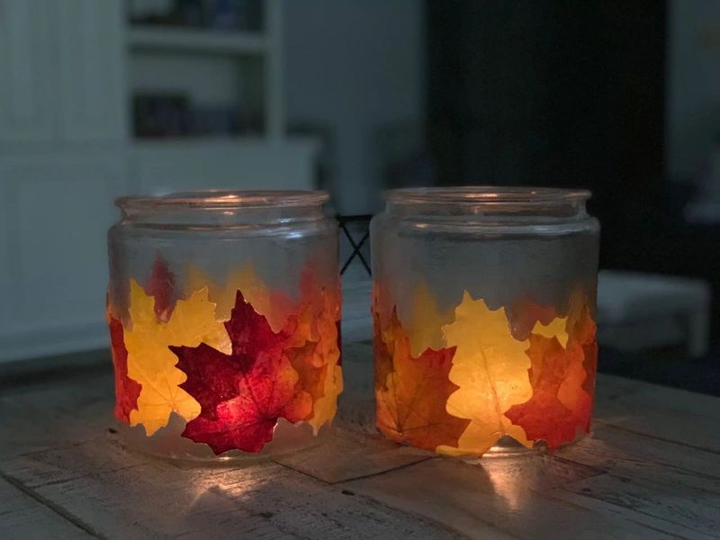 Mason Jar Lanterns With Autumn Leaves
