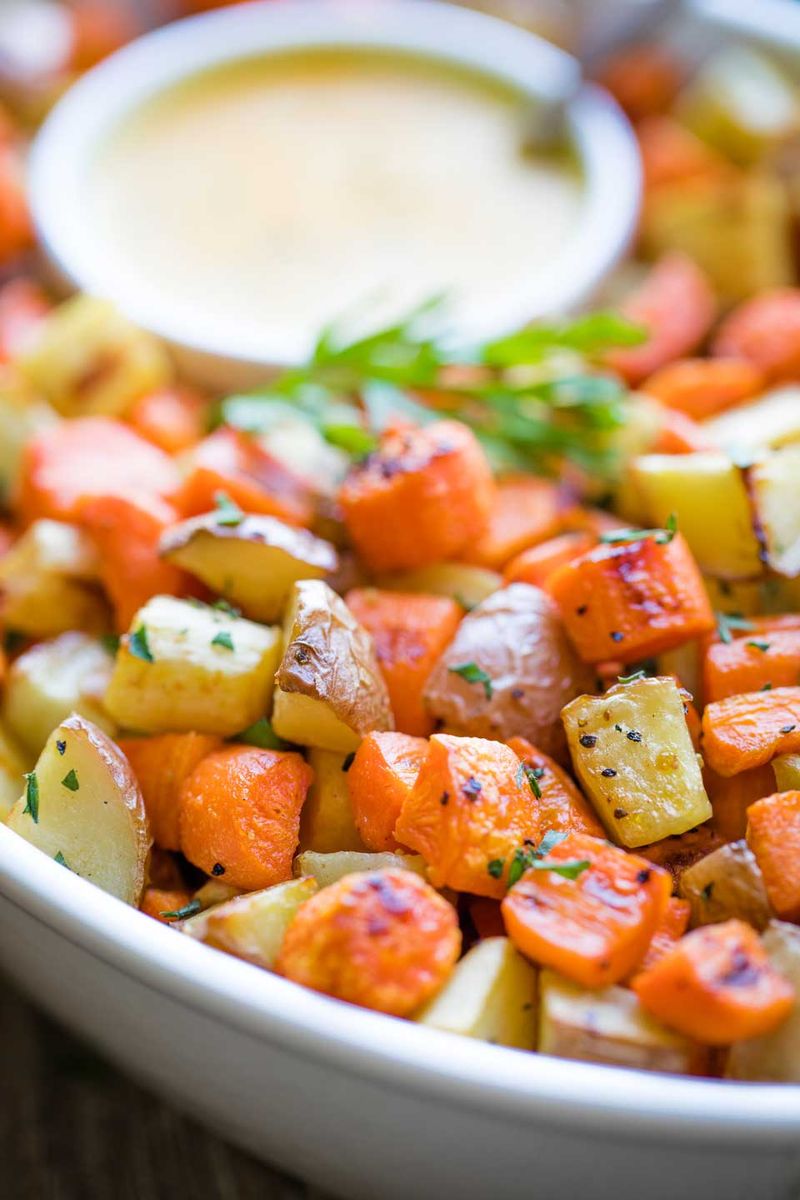 Oven-Roasted Winter Root Medley With Dijon Vinaigrette