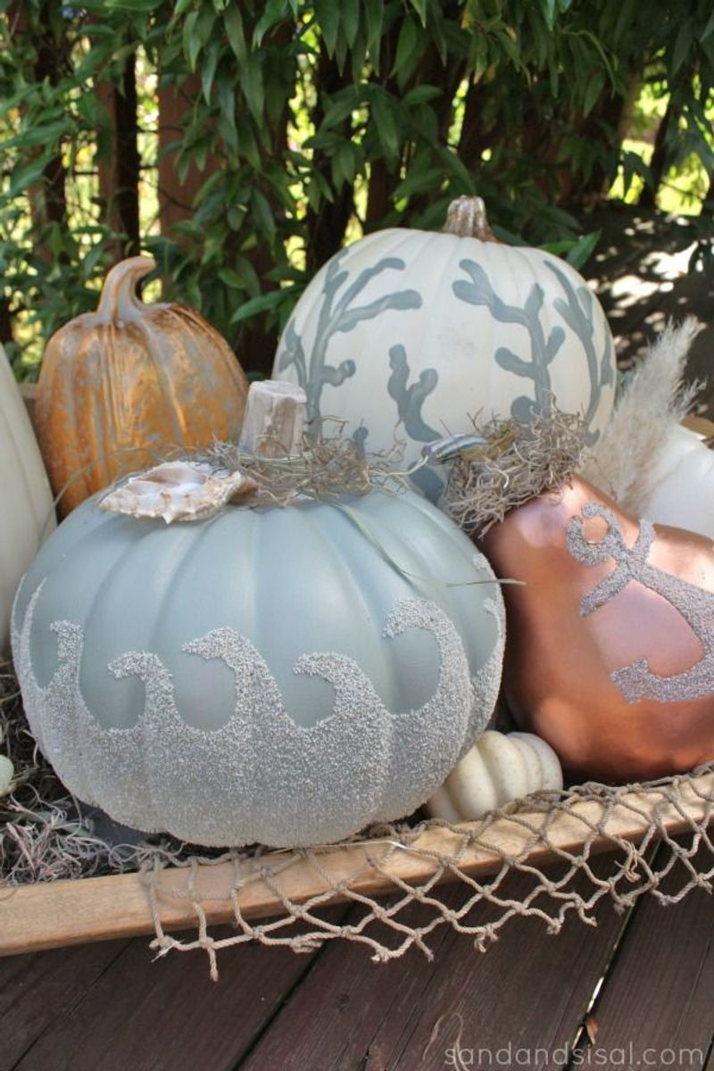 Coral-Colored Pumpkins With Ocean-Inspired Patterns