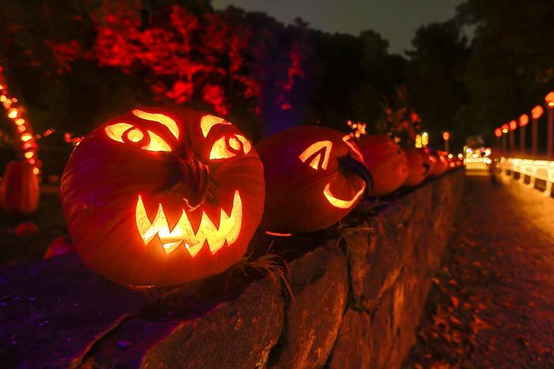 Jack-o'-Lantern Displays On Rooflines