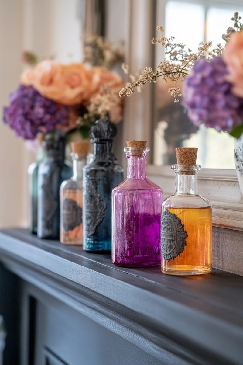 Creepy Clock And Potion Bottles Display