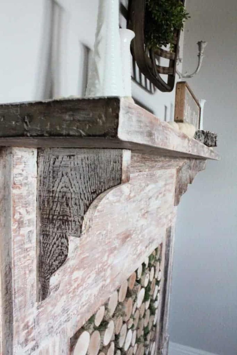 Rustic Whitewashed Pine Mantel