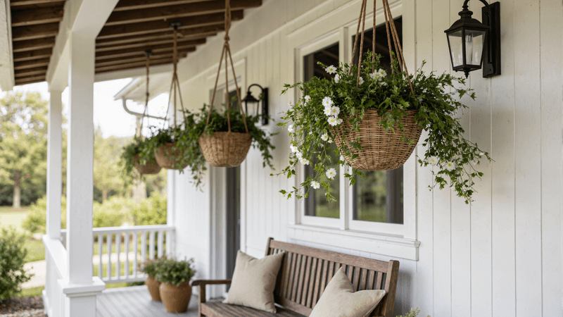 Hanging Ivy In Rustic Baskets