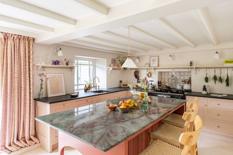 Terracotta-Colored Kitchen Island 