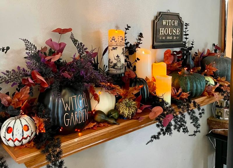 Pumpkin And Lantern Glow Mantel