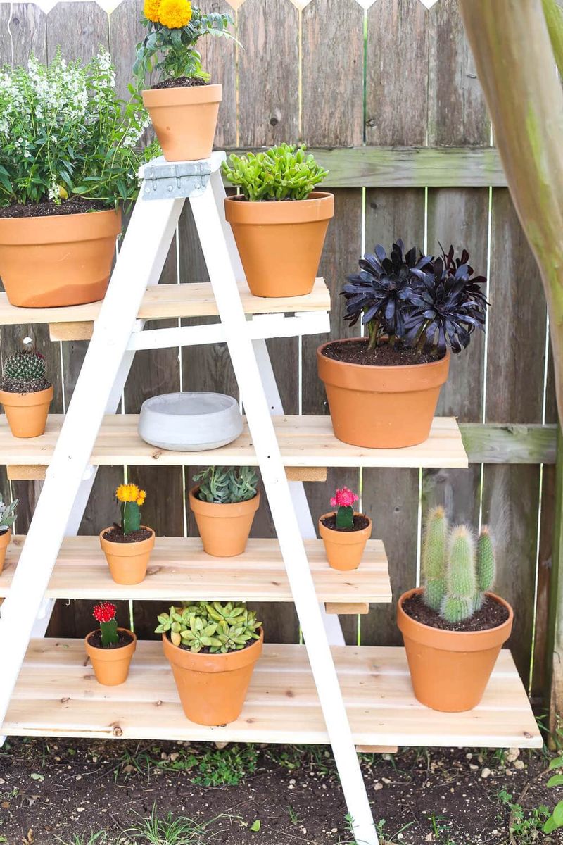 Repurposed Ladder Plant Stand
