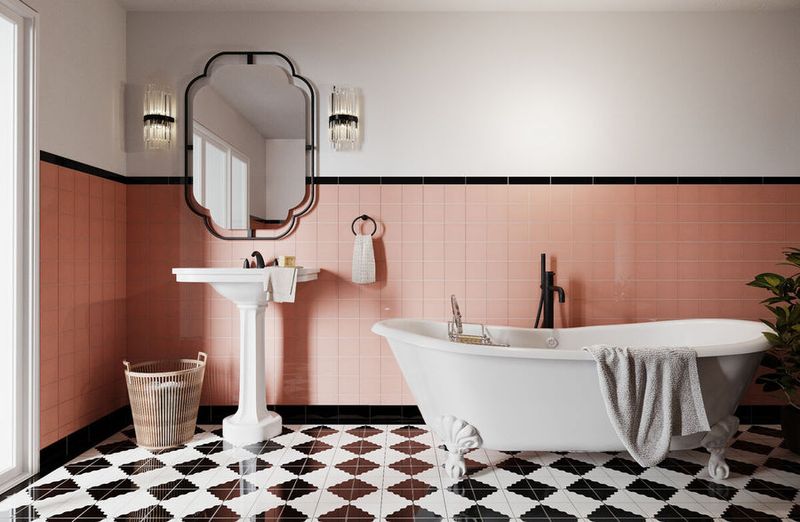 Pastel Tile Accents And Vintage Lighting