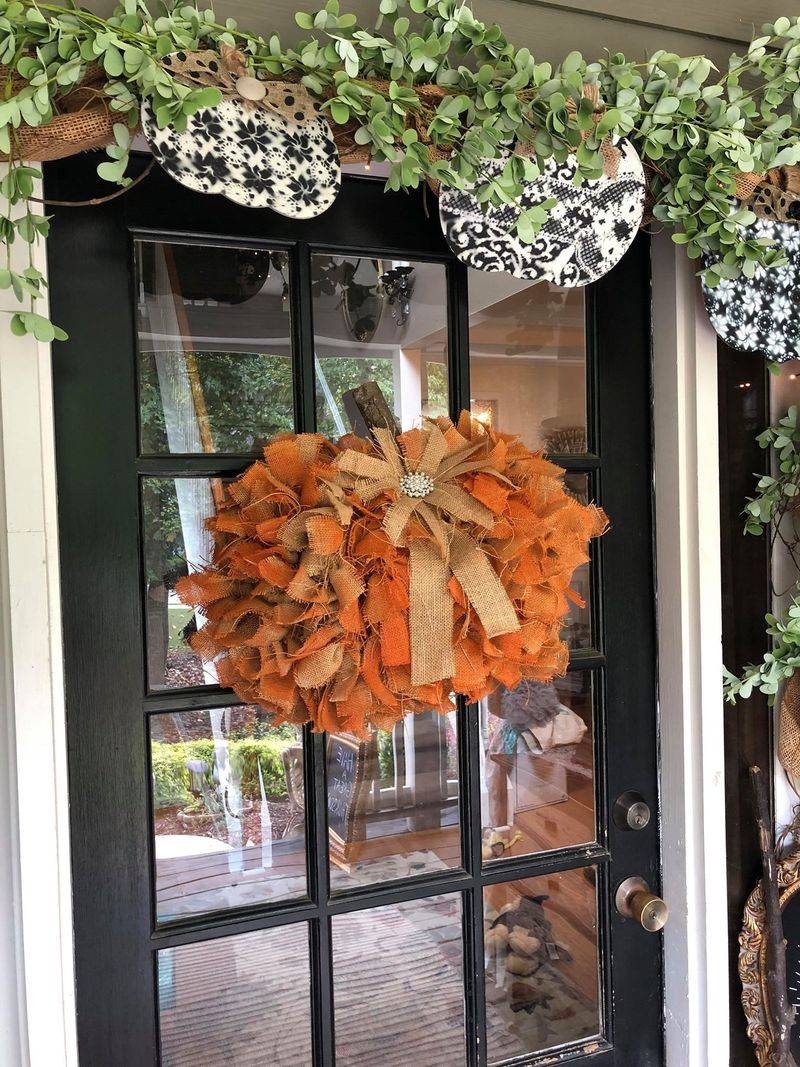 Dollar-Store Rag Pumpkin Wreath (Patchwork Style)