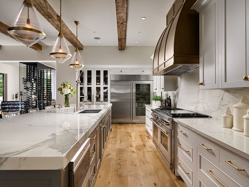 Exposed Wooden Beams Paired With Sleek Countertops