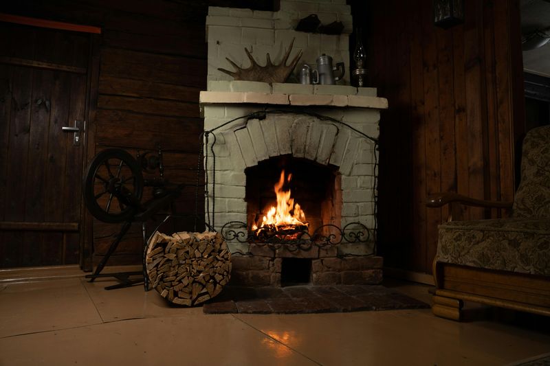 Stone Or Brick Surround With Rustic Mantel