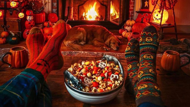 Cauldrons Filled With Candy By The Fireplace