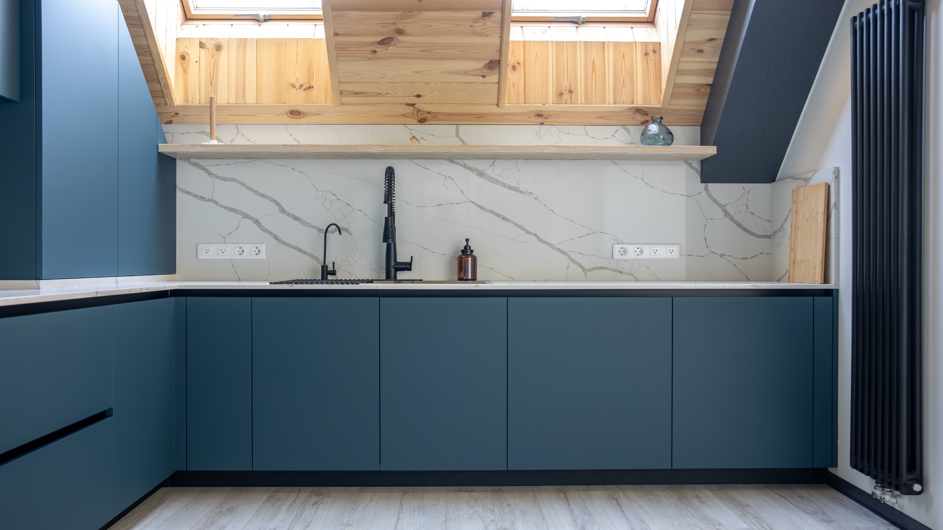 13 Kitchen Cabinet Paint Colors That May Create A Warm And Inviting Feel - Decor Hint modern attic kitchen minimalist interior blue matte cabinets resized to 1920x1080 1 - Decor Hint