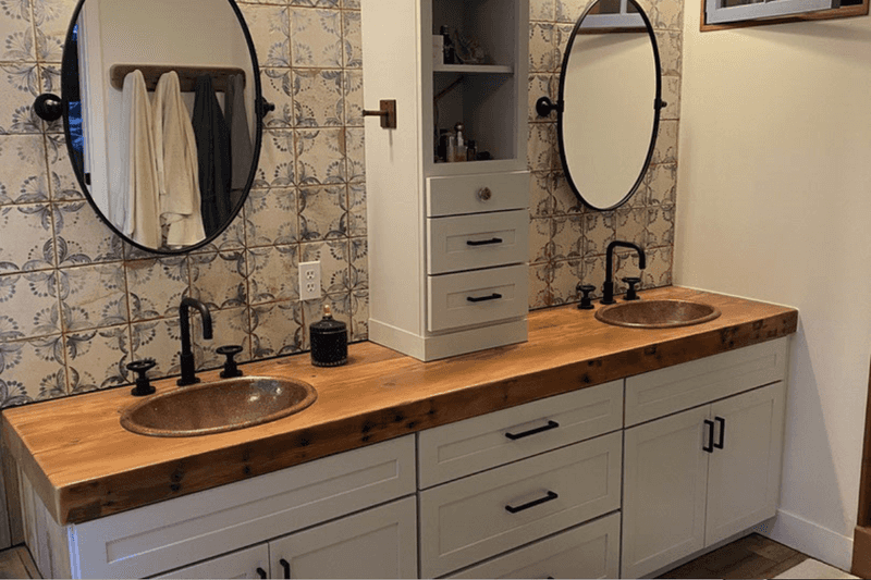 Double Vanities With Reclaimed Wood Countertops