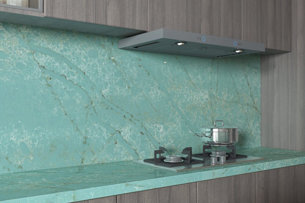 Gray Kitchen With Bold Backsplash Accents