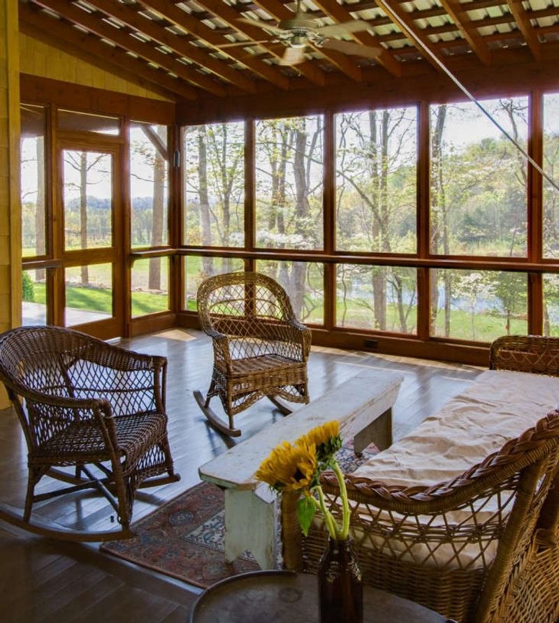 Screened Porch Haven with Vintage Wicker