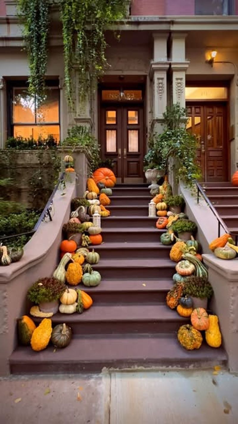 Autumn Home Decoration Ideas For Homes In New York - Decor Hint Pumpkin Display on Your Front Stoop