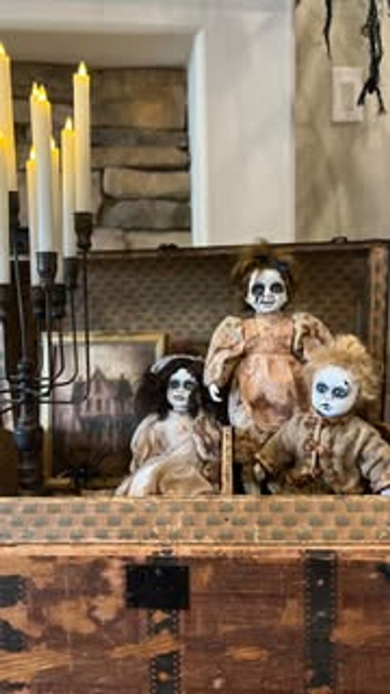 Vintage Doll Graveyard Under String Lights