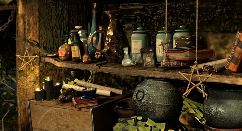 Haunted Apothecary Table With Bubbling Cauldron