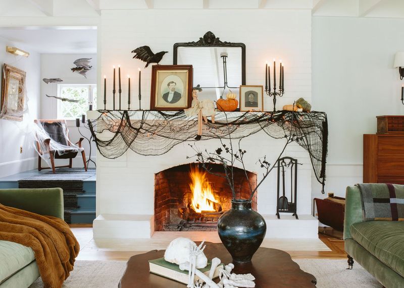 Victorian Haunted Parlor Setting With Cobwebs & Candles