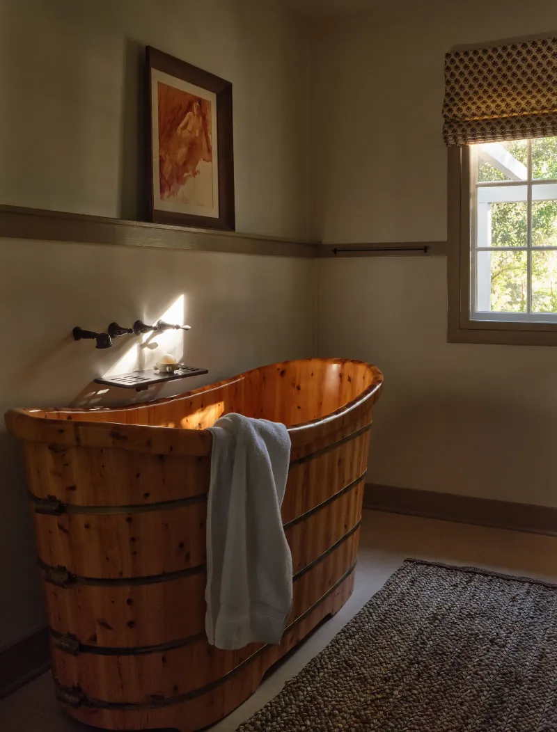 A Signature Blue Touch Defines This Wine Country Ranch In California - Decor Hint Library With Bathroom & Study: Saturated Color & Wood Elements