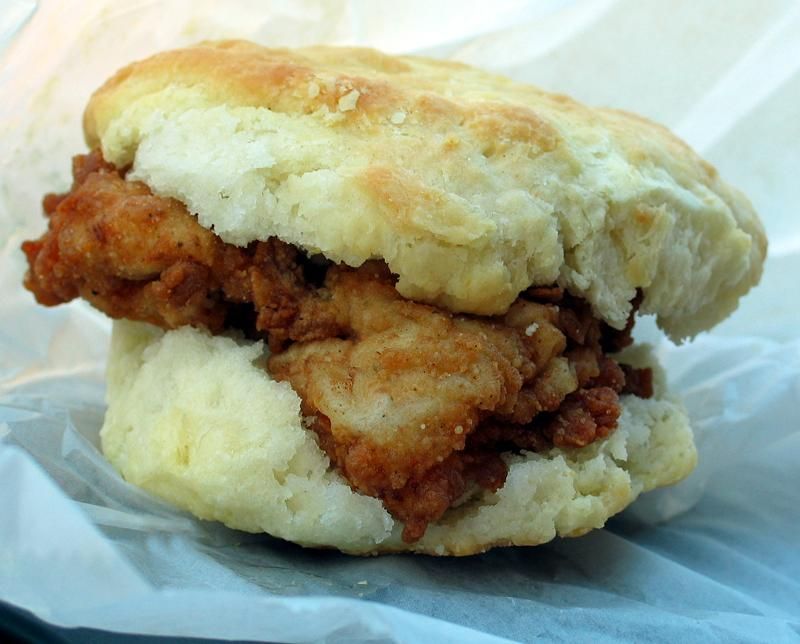 Fried Chicken Meets Cheddar On A Biscuit