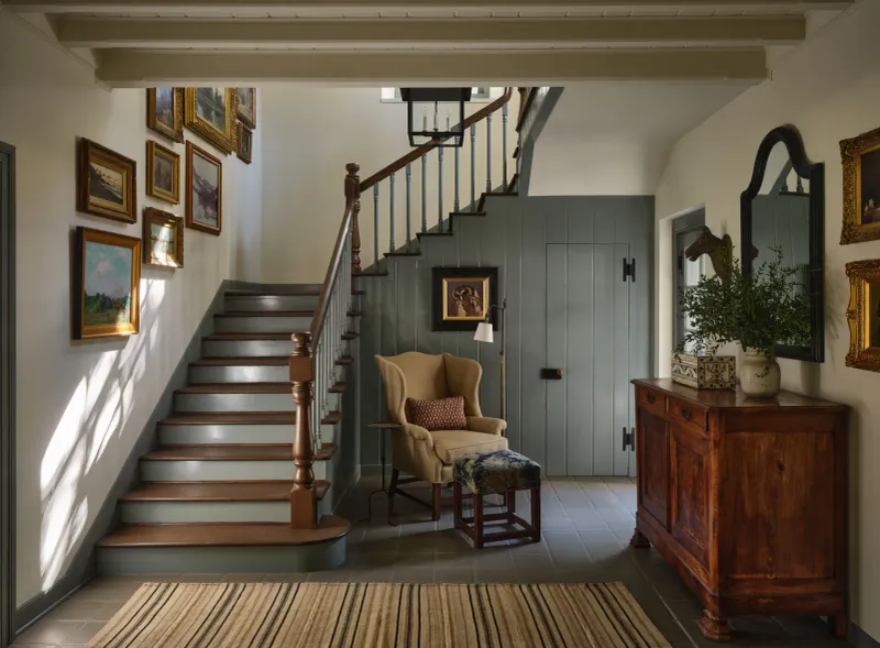 A Signature Blue Touch Defines This Wine Country Ranch In California - Decor Hint Staircase, Paneling & Blue Trim: Layers Of Detail