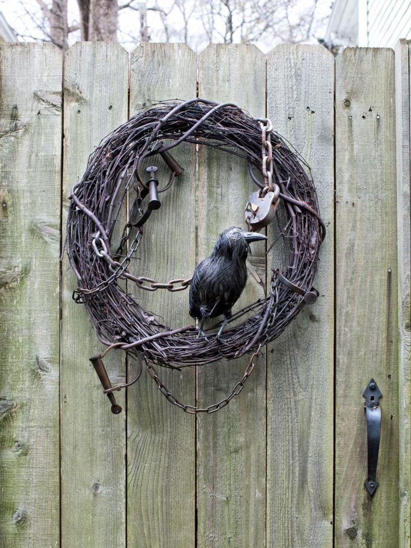 Chains-And-Shackles Wreath With Black Crows And Moody Lighting