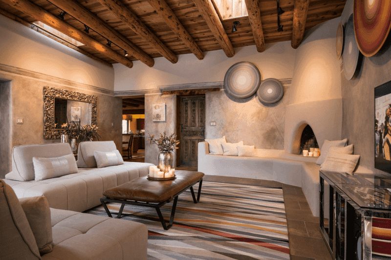 Old Living Room Looks Fading Away From New Mexico Houses - Decor Hint Dark Vigas and Heavy Wood Beams